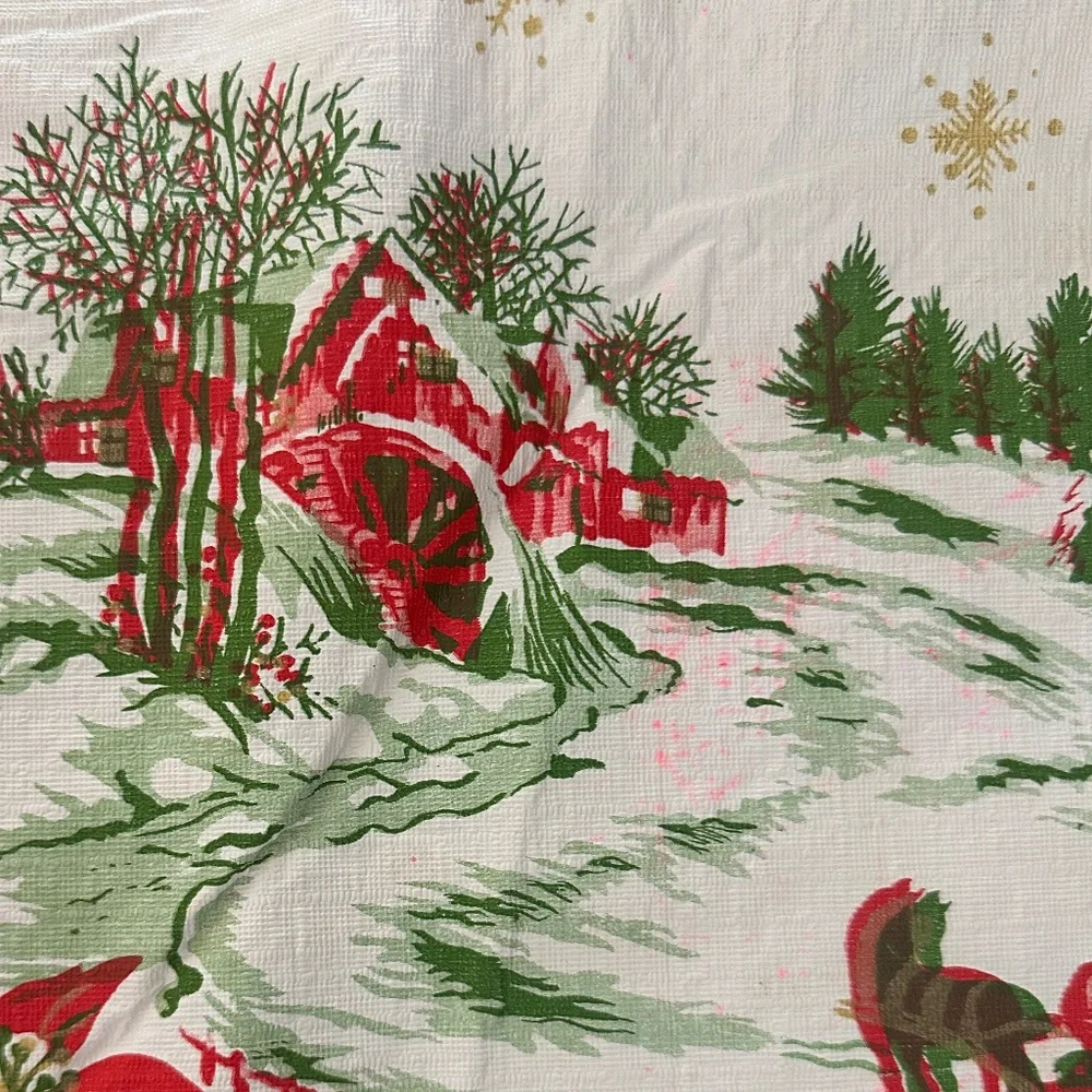 Vintage Festive Holiday Plastic Tablecloth Winter Design
